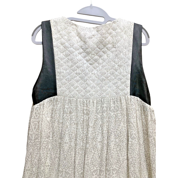 MORGAN CARPER Anthropologie Gray/White IKAT Loose Shift Dress Leather Trim Sz M - Picture 7 of 9